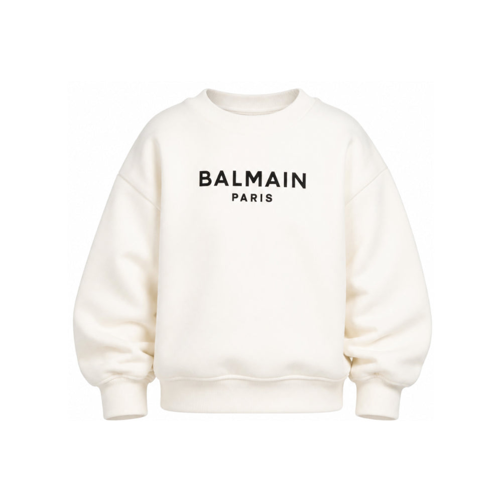 Felpa per bambini Balmain Kids bianca con logo stampato sul davanti BZ4A50 Z3728 102NE BALMAIN KIDS
