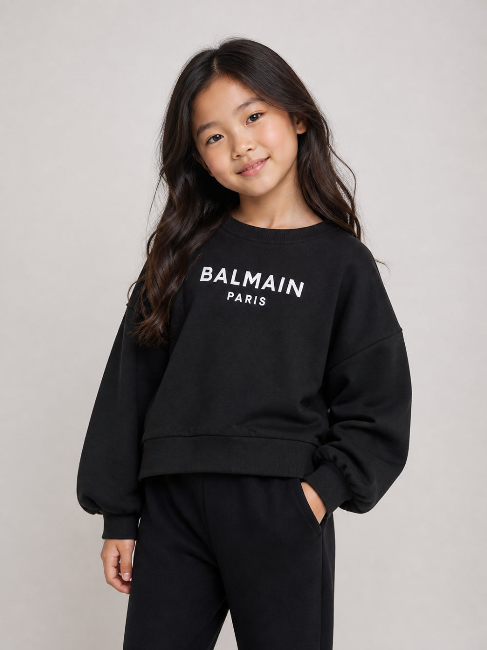 Felpa per bambina Balmain Kids nera con logo sul davanti BZ4A50 Z3728 930BC BALMAIN KIDS