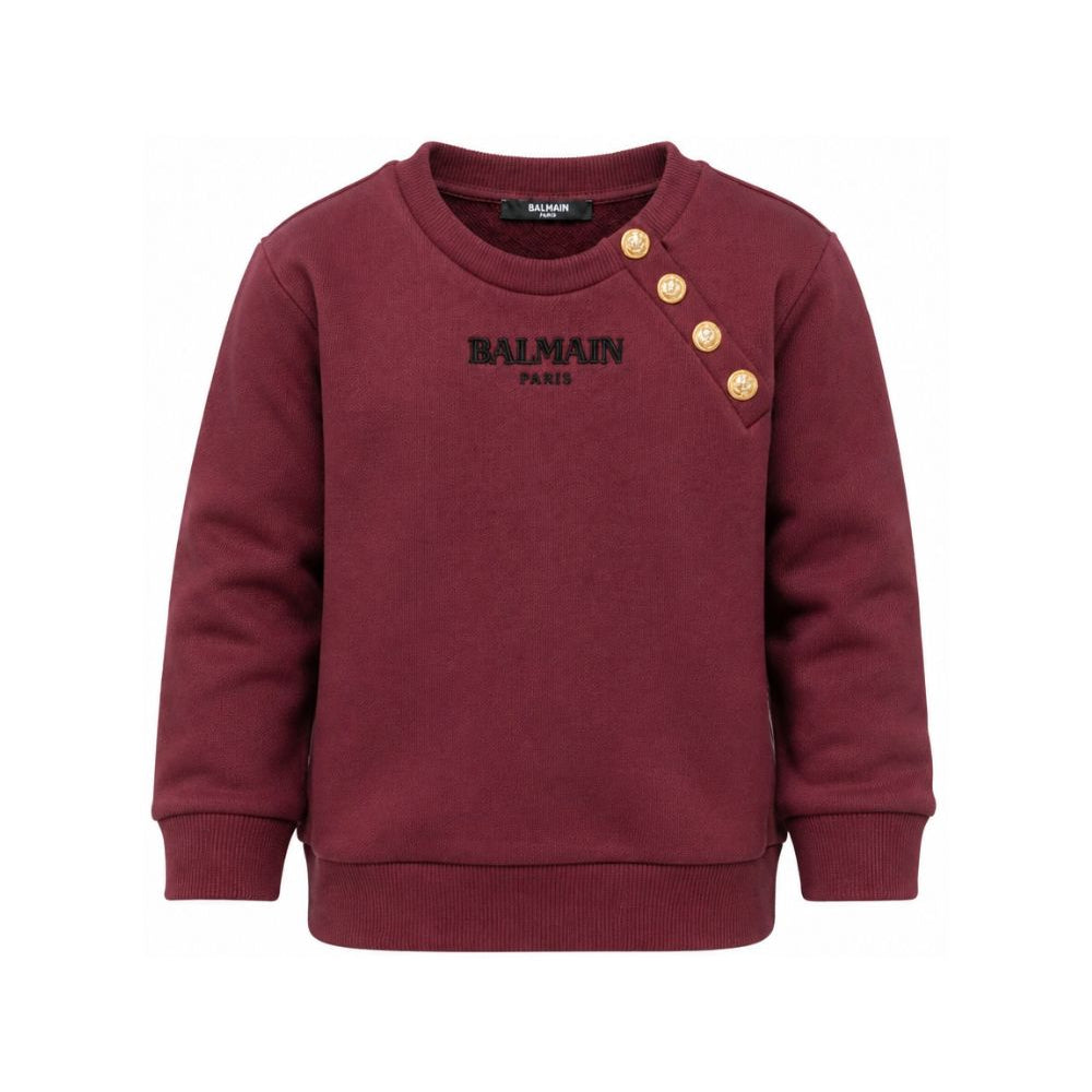 Felpa per bambino Balmain Kids bordeaux con dettaglio con bottoni oro BZ4I10 Z3183 530OR BALMAIN KIDS