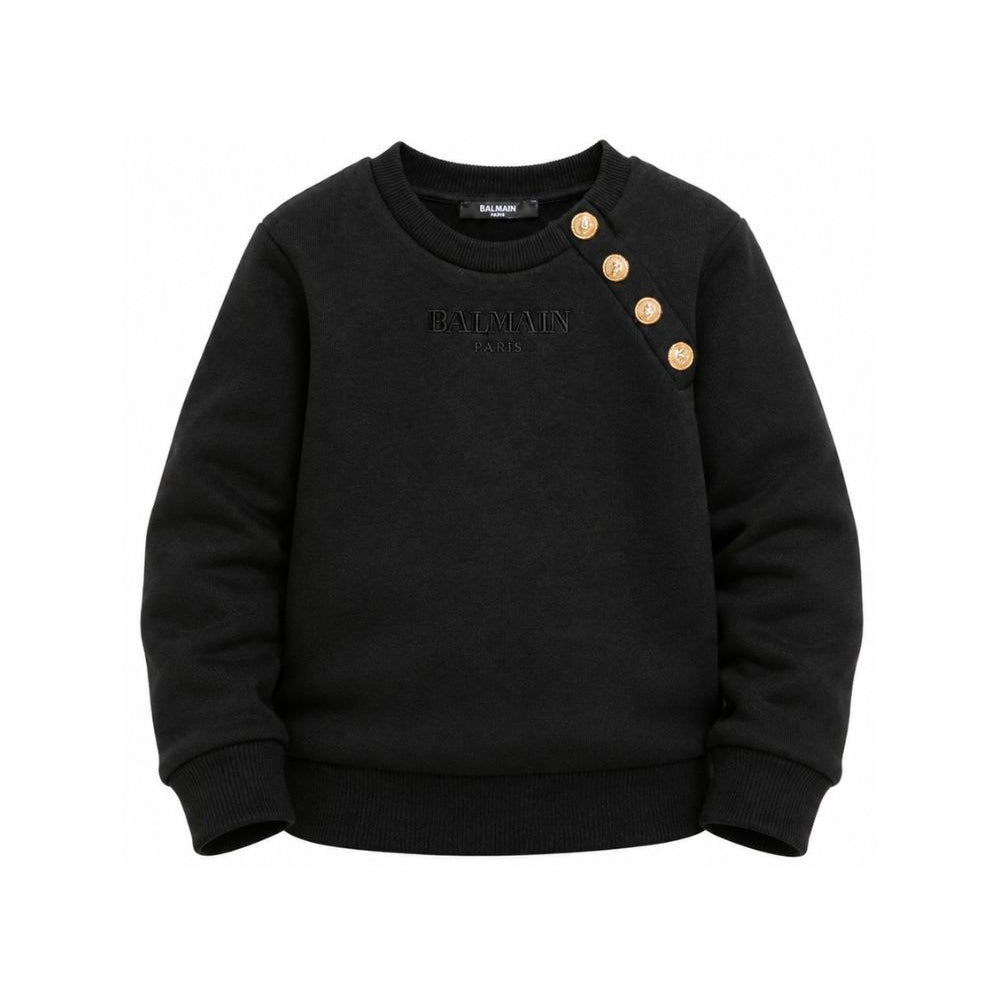 Felpa per bambino Balmain Kids nero con dettaglio con bottoni oro BZ4I10 Z3183 930OR BALMAIN KIDS