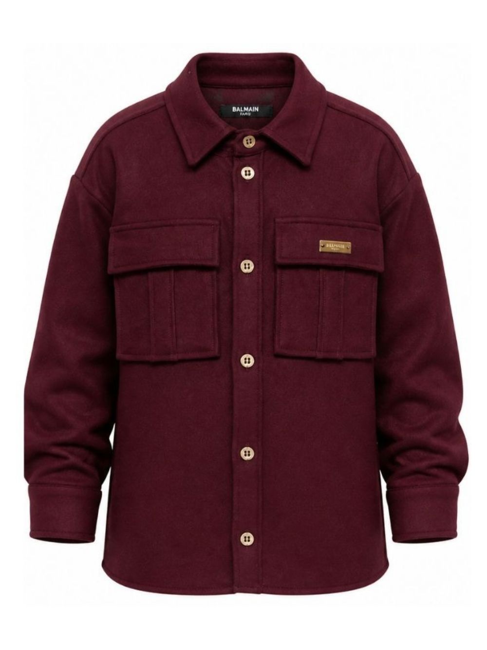 Camicia per bambino Balmain Kids bordeaux con logo sul colletto frontale BZ5H10 I0339 530OR BALMAIN KIDS