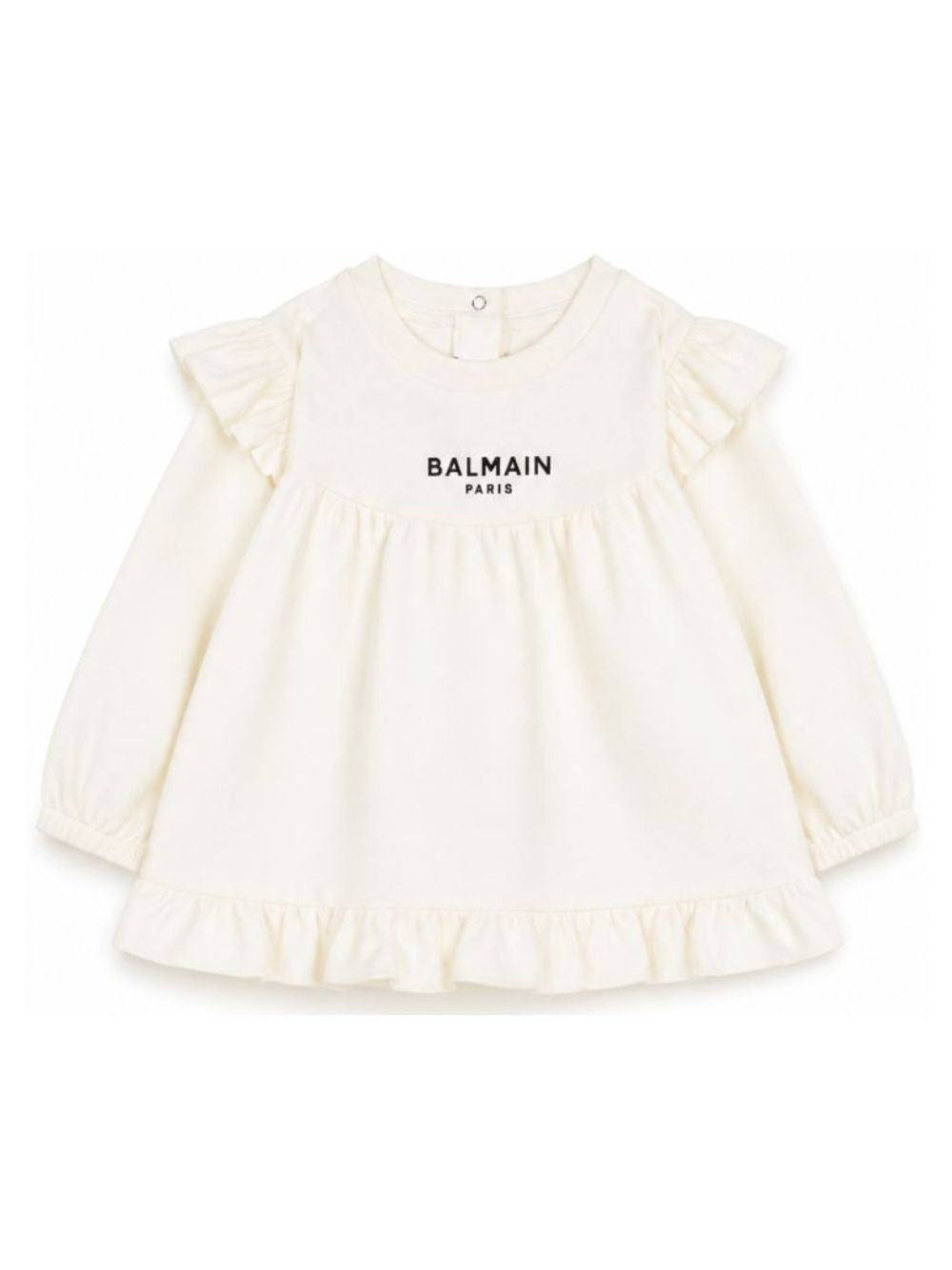 T-shirt per neonata Balmain Kids bianca con dettagli con volant BZ8010 Z3672 102NE BALMAIN KIDS