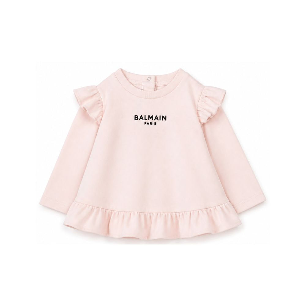 T-shirt per neonata Balmain Kids rosa con dettagli con volant BZ8010 Z3672 508NE BALMAIN KIDS