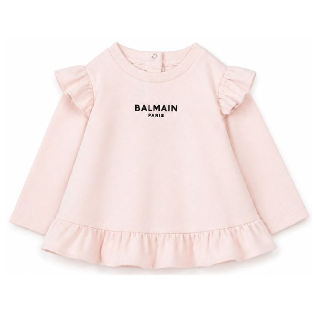 T-shirt per neonata Balmain Kids rosa con dettagli con volant BZ8010 Z3672 508NE BALMAIN KIDS