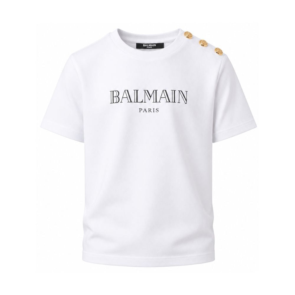 T-shirt per bambino Balmain Kids bianca con stampa logo sul davanti BZ8H51 Z3672 100NE BALMAIN KIDS