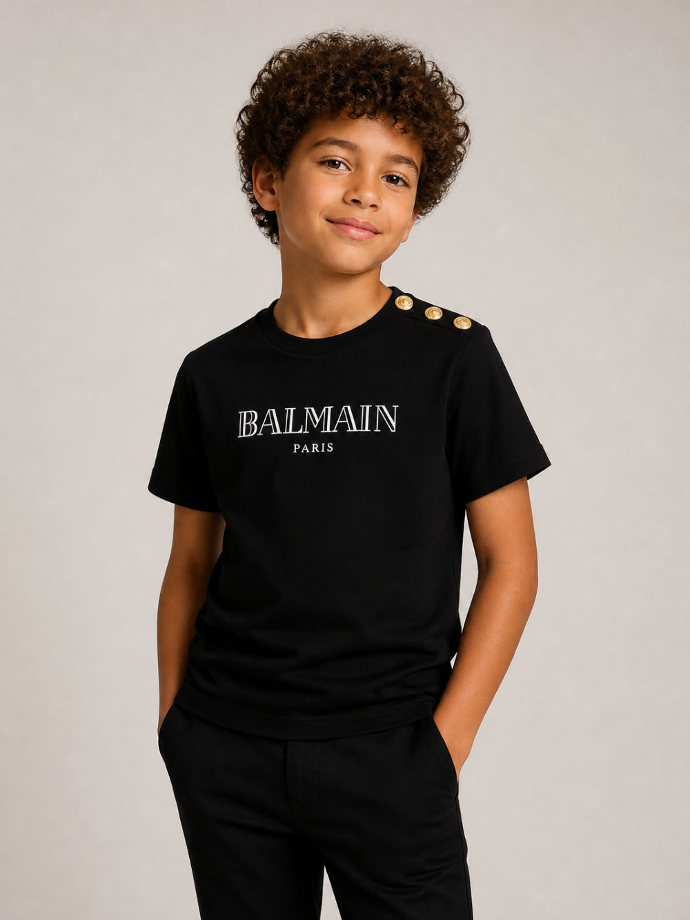 T-shirt per bambino Balmain Kids nera con stampa logo BZ8H51 Z3672 930BC BALMAIN KIDS
