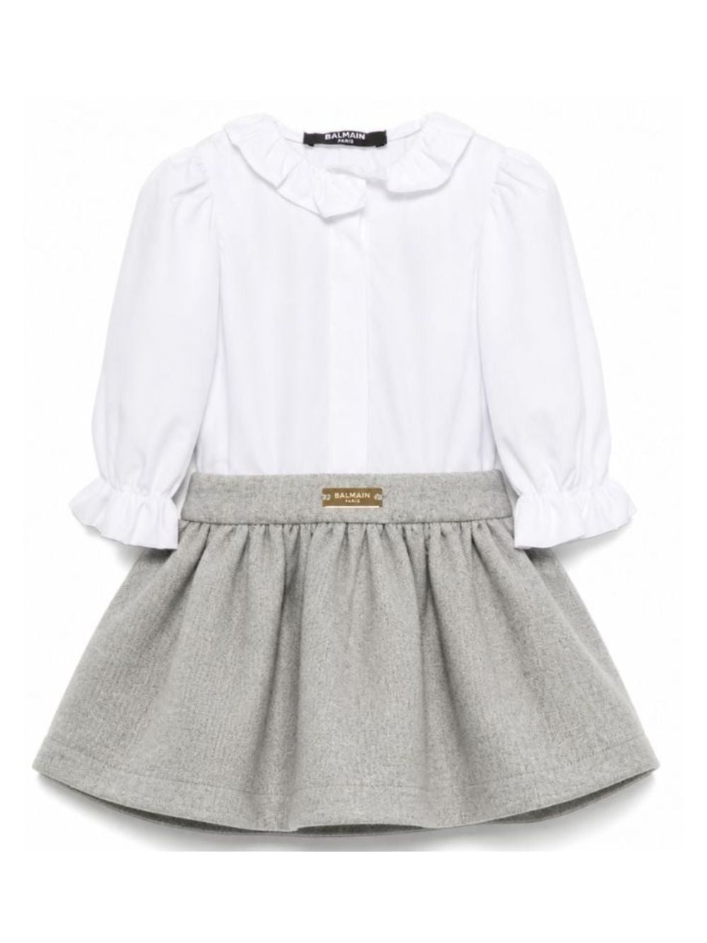Abito per neonata Balmain Kids bianco e grigio con gonna a pieghe BZA000 I0341 806OR BALMAIN KIDS