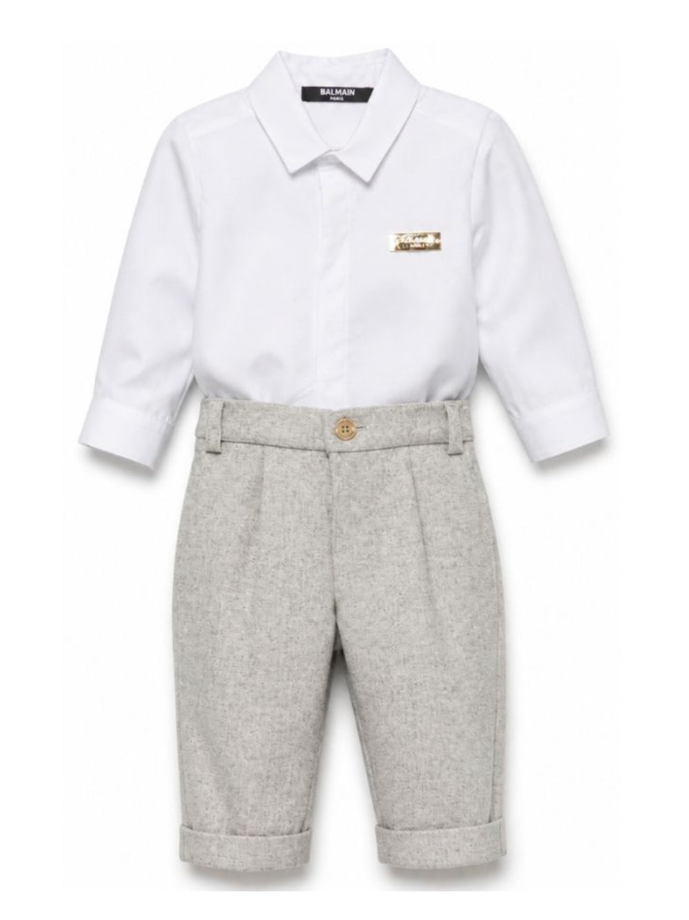 Completo per neonato Balmain Kids bianco e grigio con placca logo BZA300 I0341 806OR BALMAIN KIDS