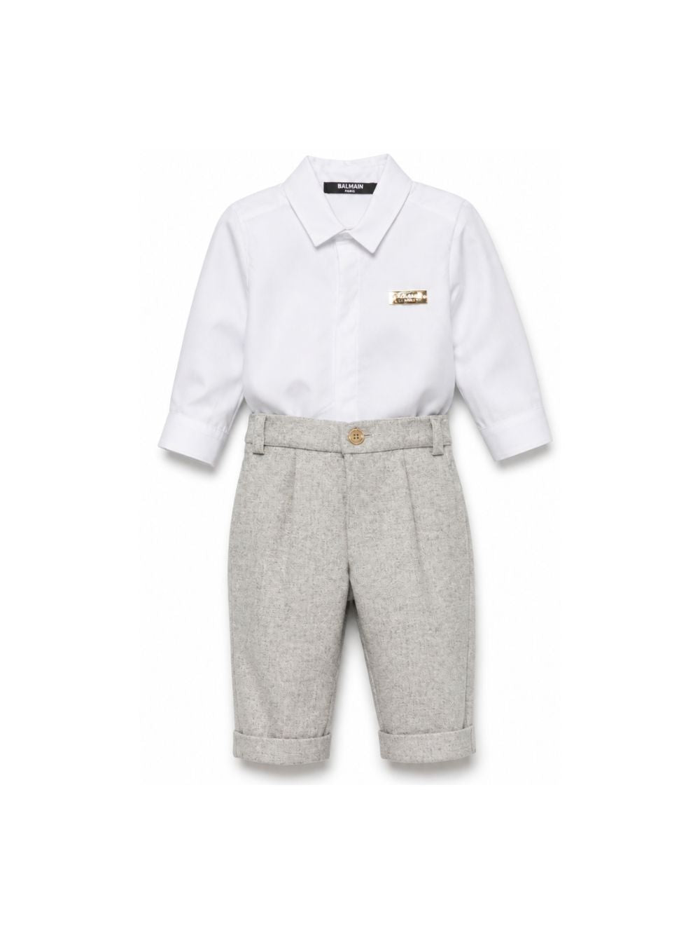 Completo per neonato Balmain Kids bianco e grigio con placca logo BZA300 I0341 806OR BALMAIN KIDS