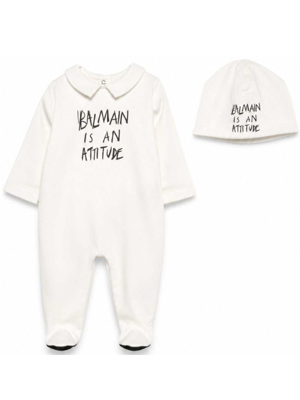 Tutina e berretto per neonati Balmain Kids bianchi con stampa grafica BZB300 Z3672 102NE BALMAIN KIDS
