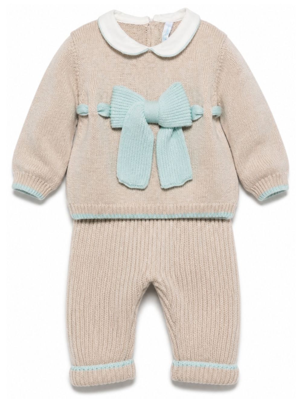 Set maglione e pantaloni per neonati Bebé Di Almy beige con colletto alla Peter Pan 2P58 3900 BEBE' DI ALMY KIDS