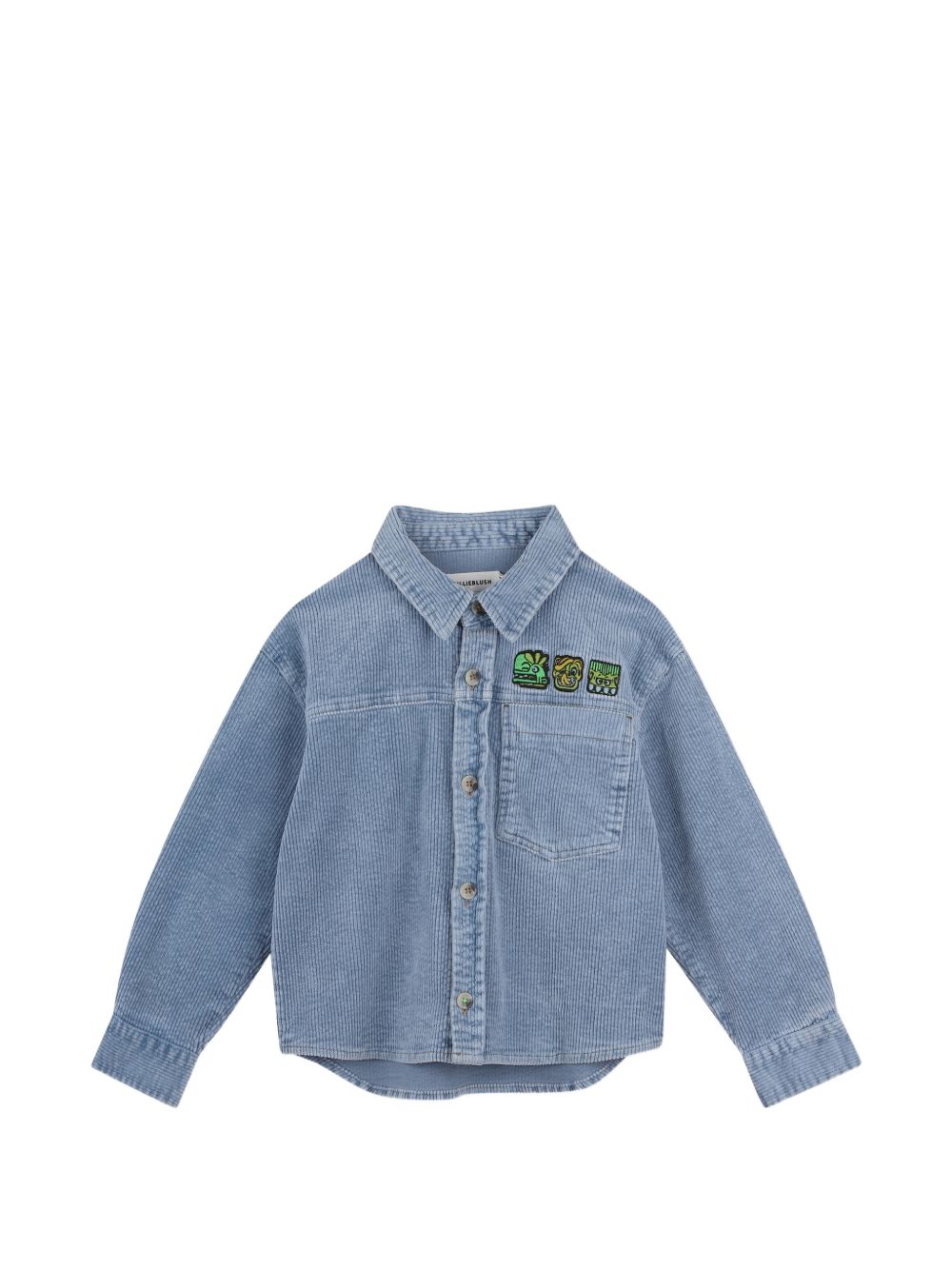 Camicia per bambino Billieblush Kids blu con toppe ricamate sul davanti U22307 81U BILLIEBLUSH KIDS