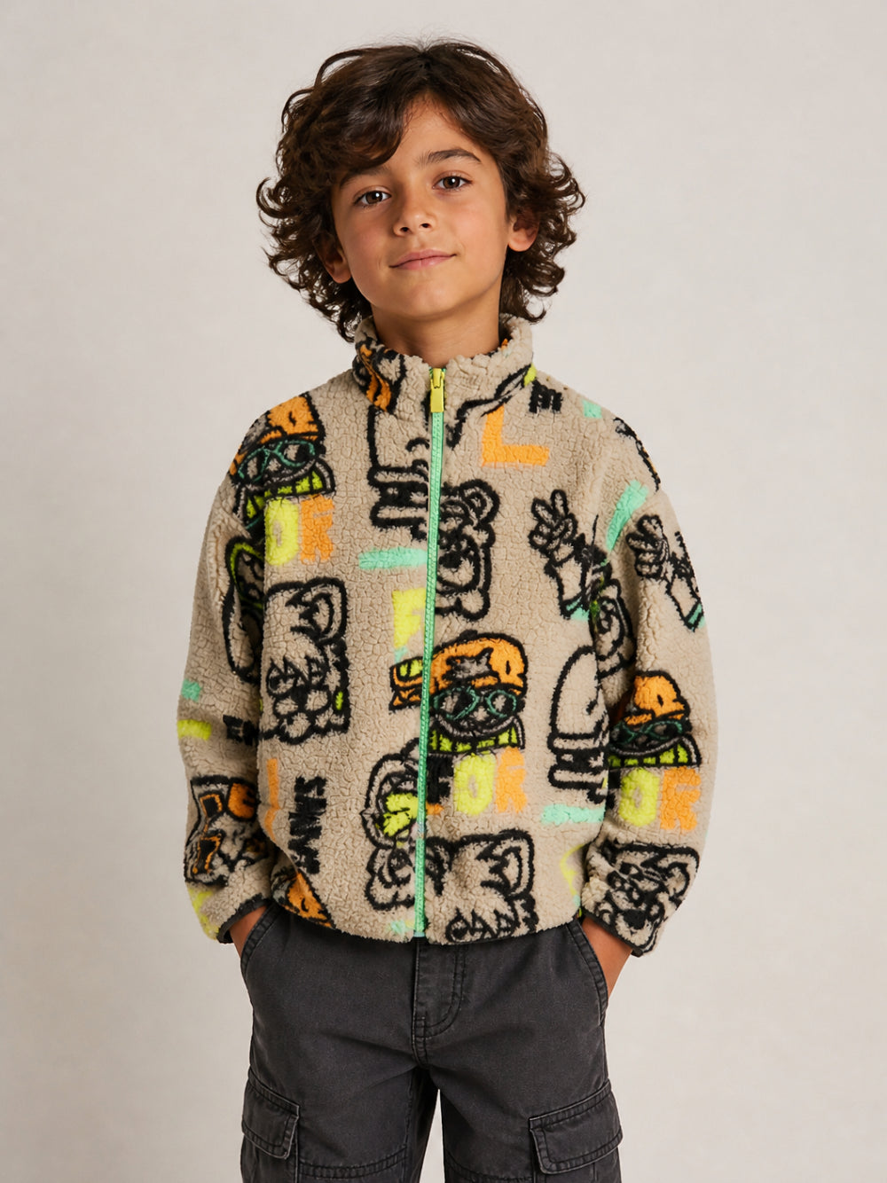Giubbino per bambino Billieblush Kids beige con stampa grafica all-over U22320 23E BILLIEBLUSH KIDS