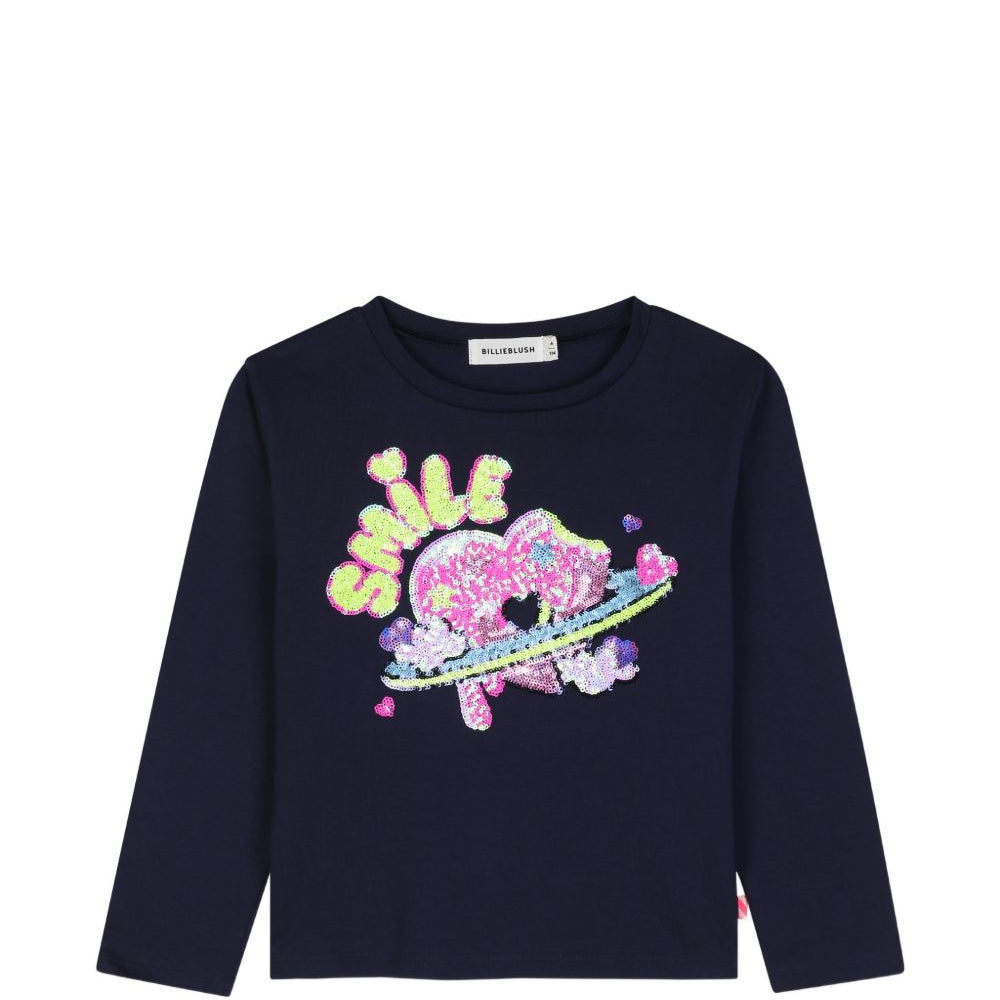 T-shirt per bambina Billieblush Kids blu con decorazione con paillettes U22372 85T BILLIEBLUSH KIDS