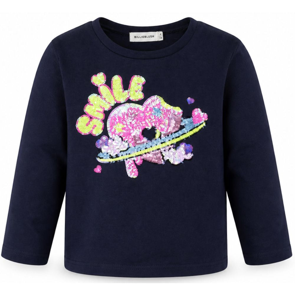 T-shirt per bambina Billieblush Kids blu con decorazione con paillettes U22372 85T BILLIEBLUSH KIDS