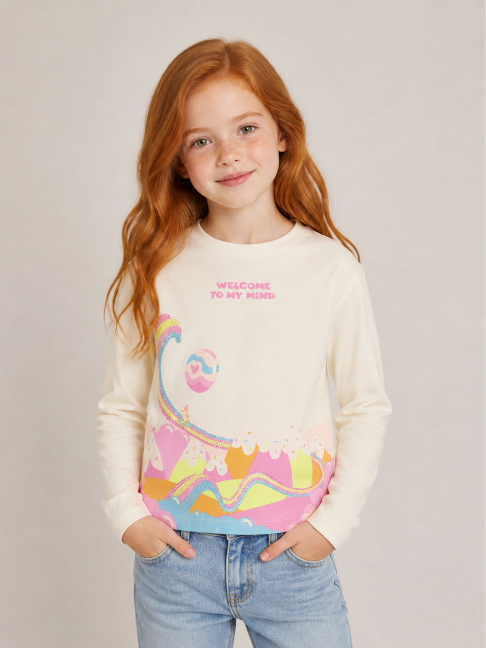 T-shirt per bambina Billieblush Kids beige con stampa grafica U22375 121 BILLIEBLUSH KIDS