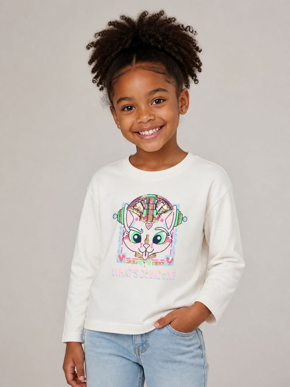 T-shirt per bambina Billieblush Kids bianca con stampa grafica sul davanti U22388 121 BILLIEBLUSH KIDS