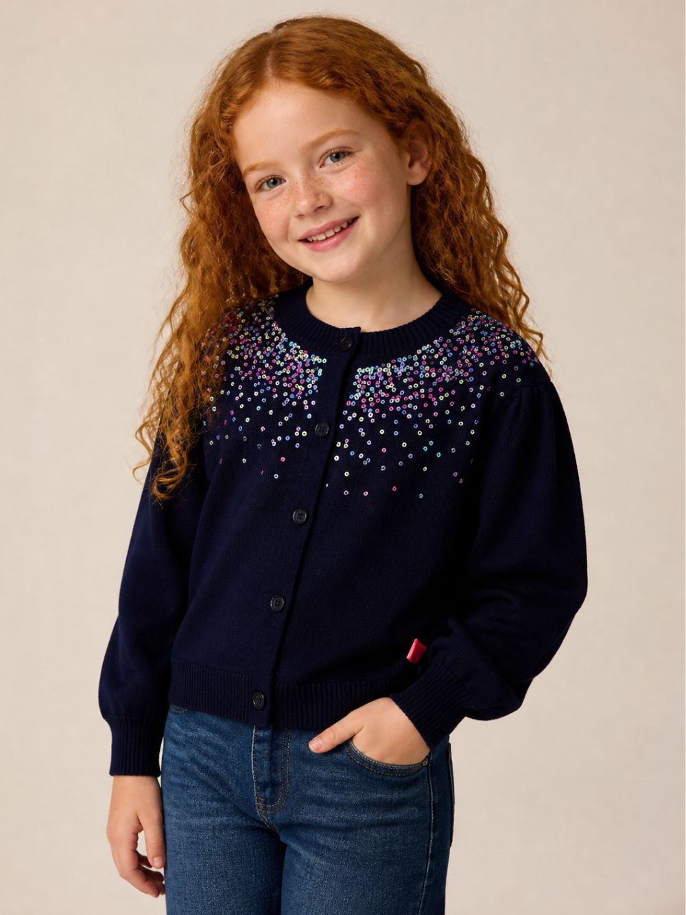 Cardigan per bambina Billieblush Kids blu con decorazione con paillettes U22394 85T BILLIEBLUSH KIDS