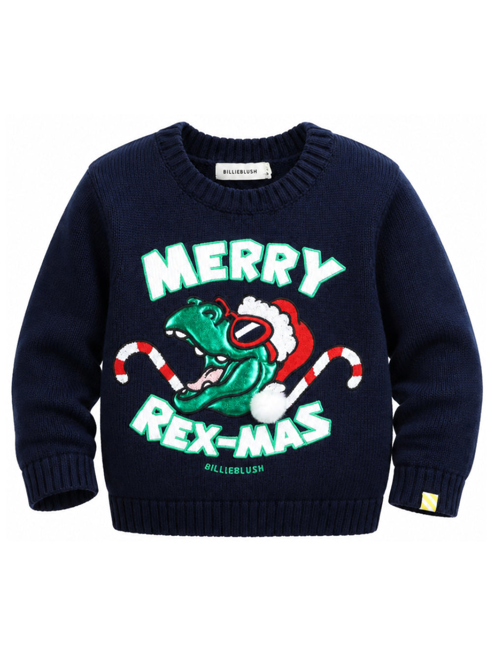 Maglione per bambino Billieblush Kids blu con scritta "Merry Rex-mas" U22464 85T BILLIEBLUSH KIDS