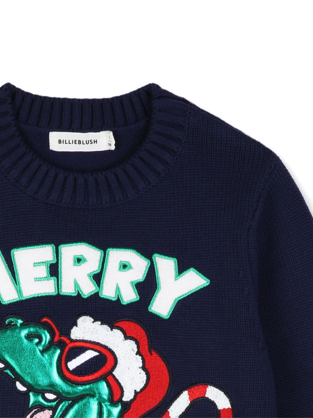 Maglione per bambino Billieblush Kids blu con scritta "Merry Rex-mas" U22464 85T BILLIEBLUSH KIDS