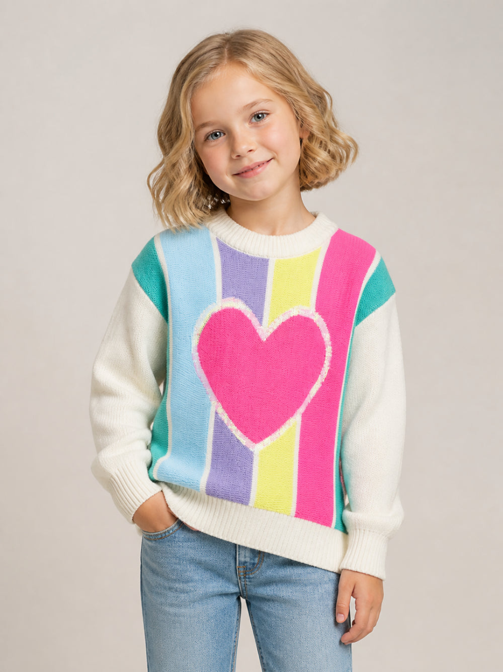 Maglione per bambina Billieblush Kids bianco con motivo a cuore sul davanti U22470 Z41 BILLIEBLUSH KIDS