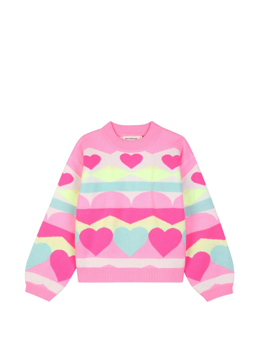 Maglione per bambina Billieblush Kids rosa con decorazioni cuori all-over U22474 Z41 BILLIEBLUSH KIDS