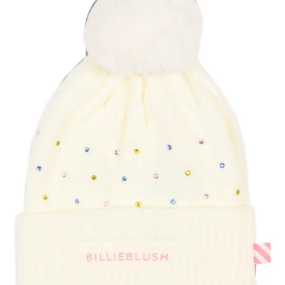 Cappello per bambina Billieblush Kids bianco con pompon e decorazioni glitter U22499 121 BILLIEBLUSH KIDS