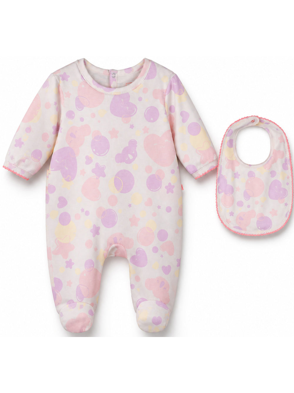 Set pigiama e bavaglino per neonata Billieblush rosa con stampa grafica U22620 475 BILLIEBLUSH KIDS