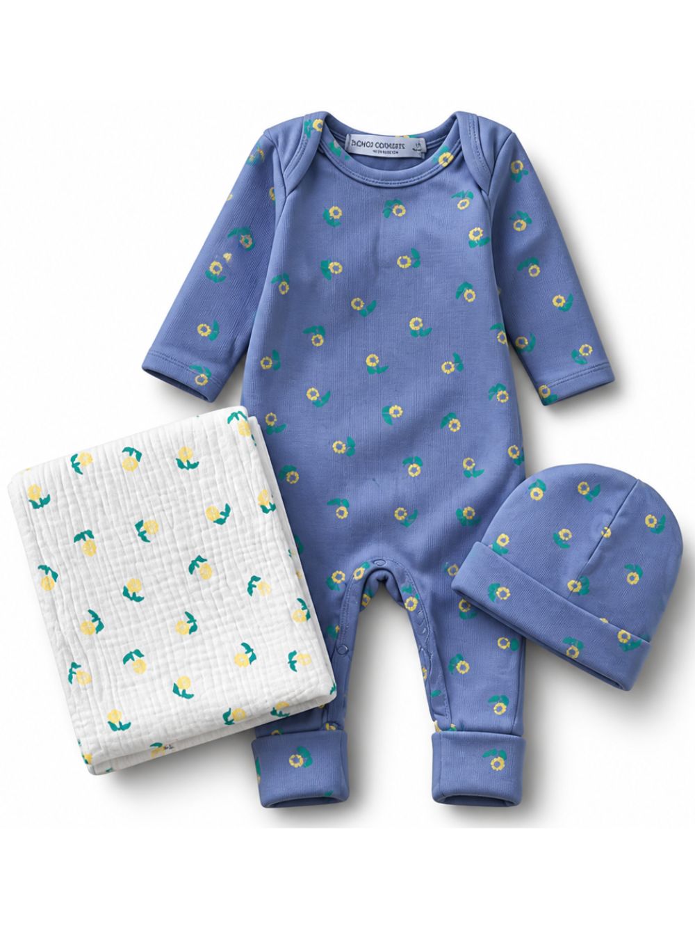 Set tutina cappellino e copertina per neonati Bobo Choses Kids blu con stampa floreale all-over B226AB023 511 BOBO CHOSES KIDS