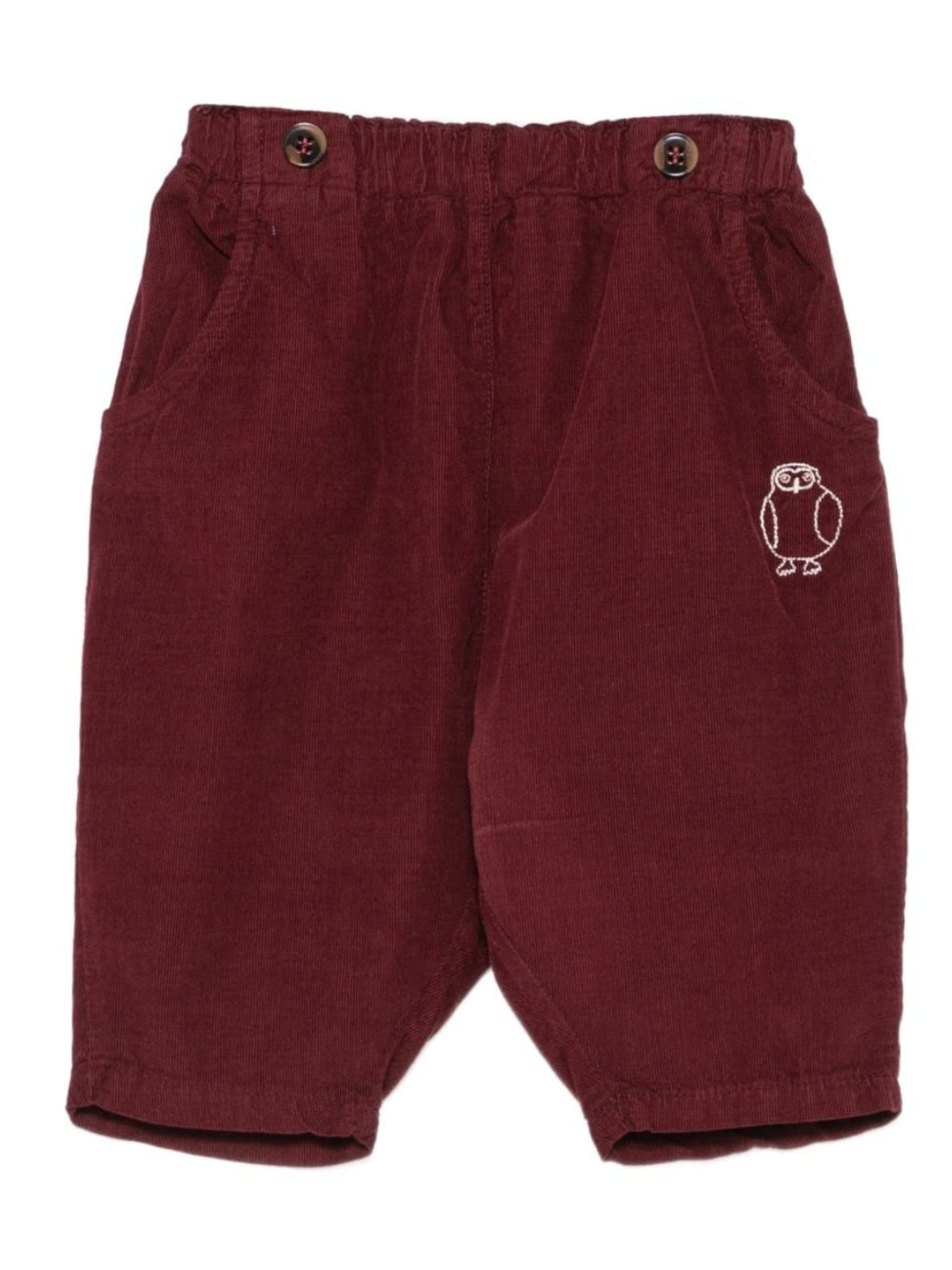 Pantaloni in velluto per neonato Bobo Choses Kids bordeaux con ricamo a gufo sul davanti B226AB107 641 BOBO CHOSES KIDS