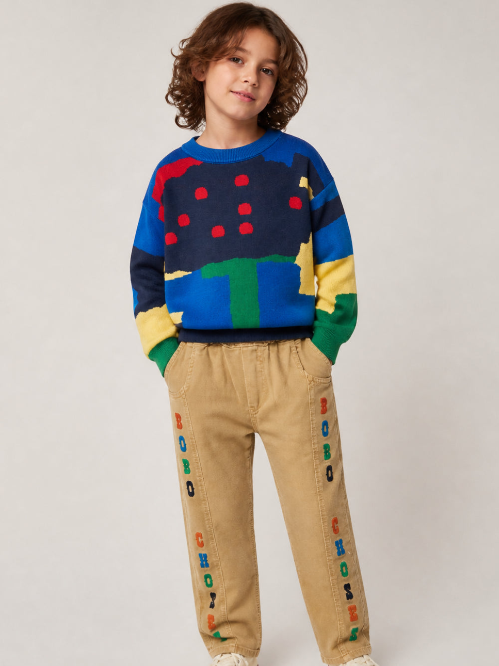 Pantaloni per bambino Bobo Choses Kids beige con stampa logo sul davanti B226AC072 370 BOBO CHOSES KIDS
