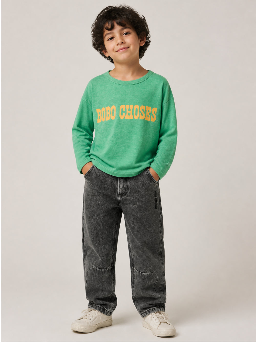 Jeans per bambino Bobo Choses grigio scuro con logo ricamato B226AC074 001 BOBO CHOSES KIDS