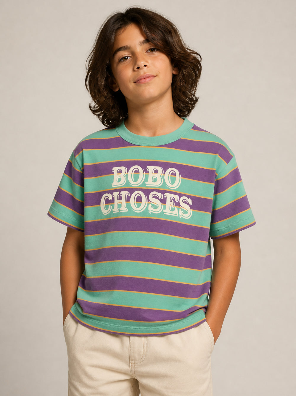 T-shirt per bambino Bobo Choses Kids multicolore con logo stampato sul davanti B226AC111 991 BOBO CHOSES KIDS