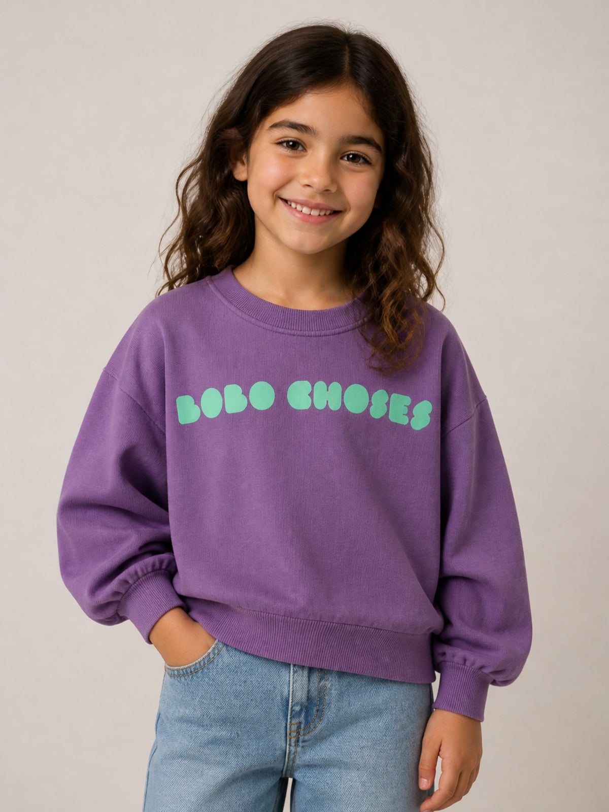 Felpa per bambina Bobo Choses Kids viola corta con stampa logo B226AC113 511 BOBO CHOSES KIDS