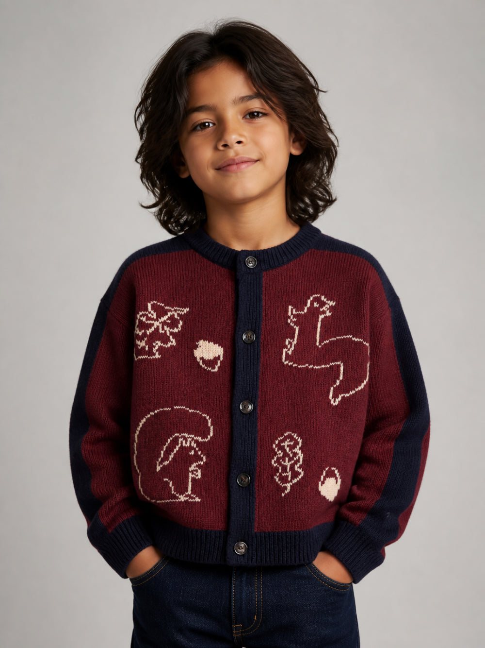 Cardigan per bambino Bobo Choses bordeaux e blu con ricami B226AC134 641 BOBO CHOSES KIDS
