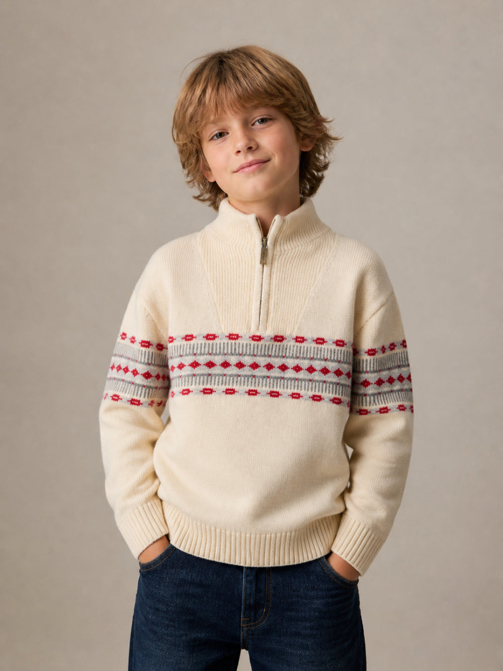 Maglione per bambino Bonpoint Kids beige con motivi intarsiati N06BJUK00001 960 BONPOINT KIDS