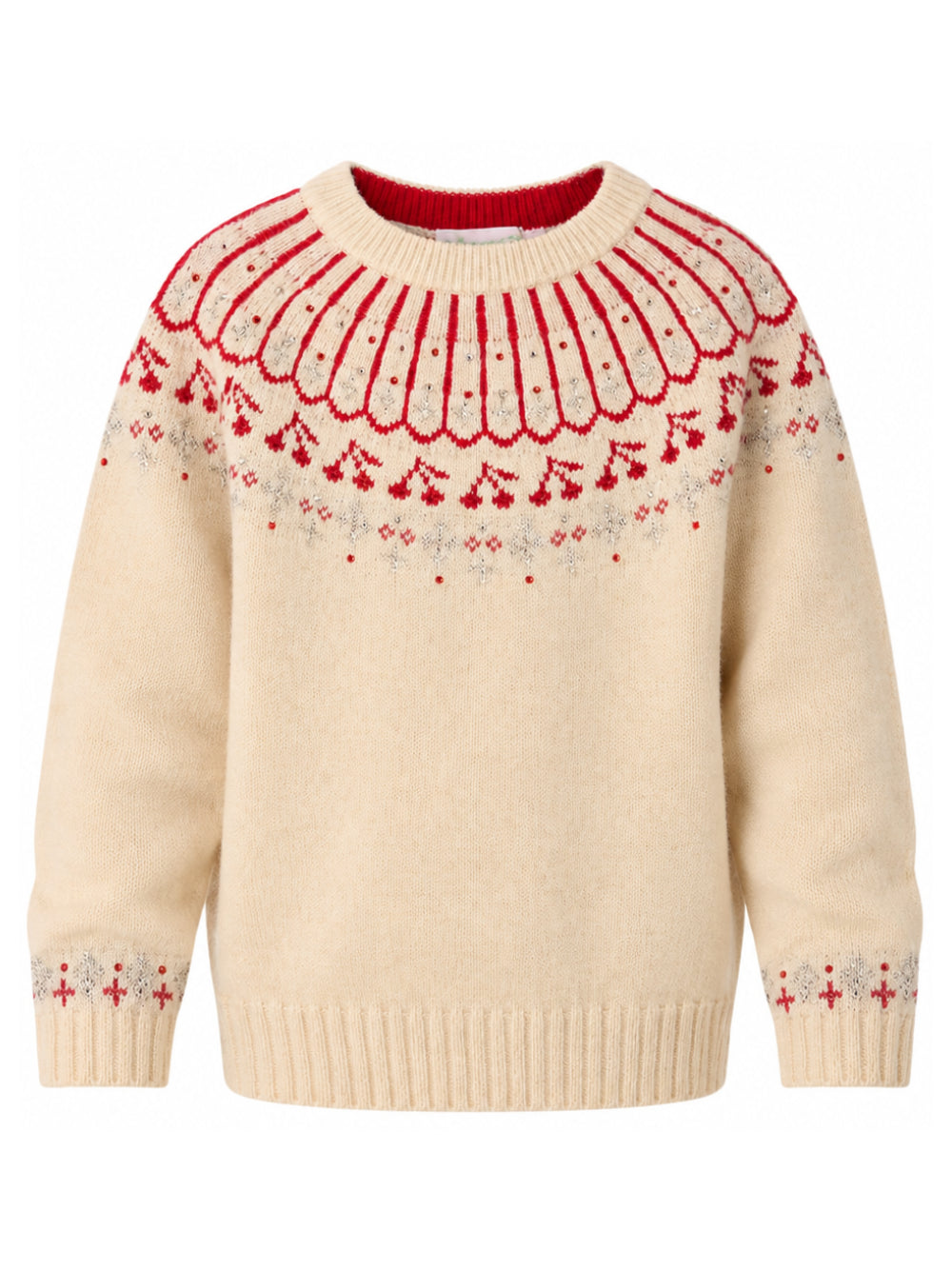 Maglione per bambina Bonpoint Kids beige con motivo Fair Isle ricamato N06GJUK00001 960 BONPOINT KIDS