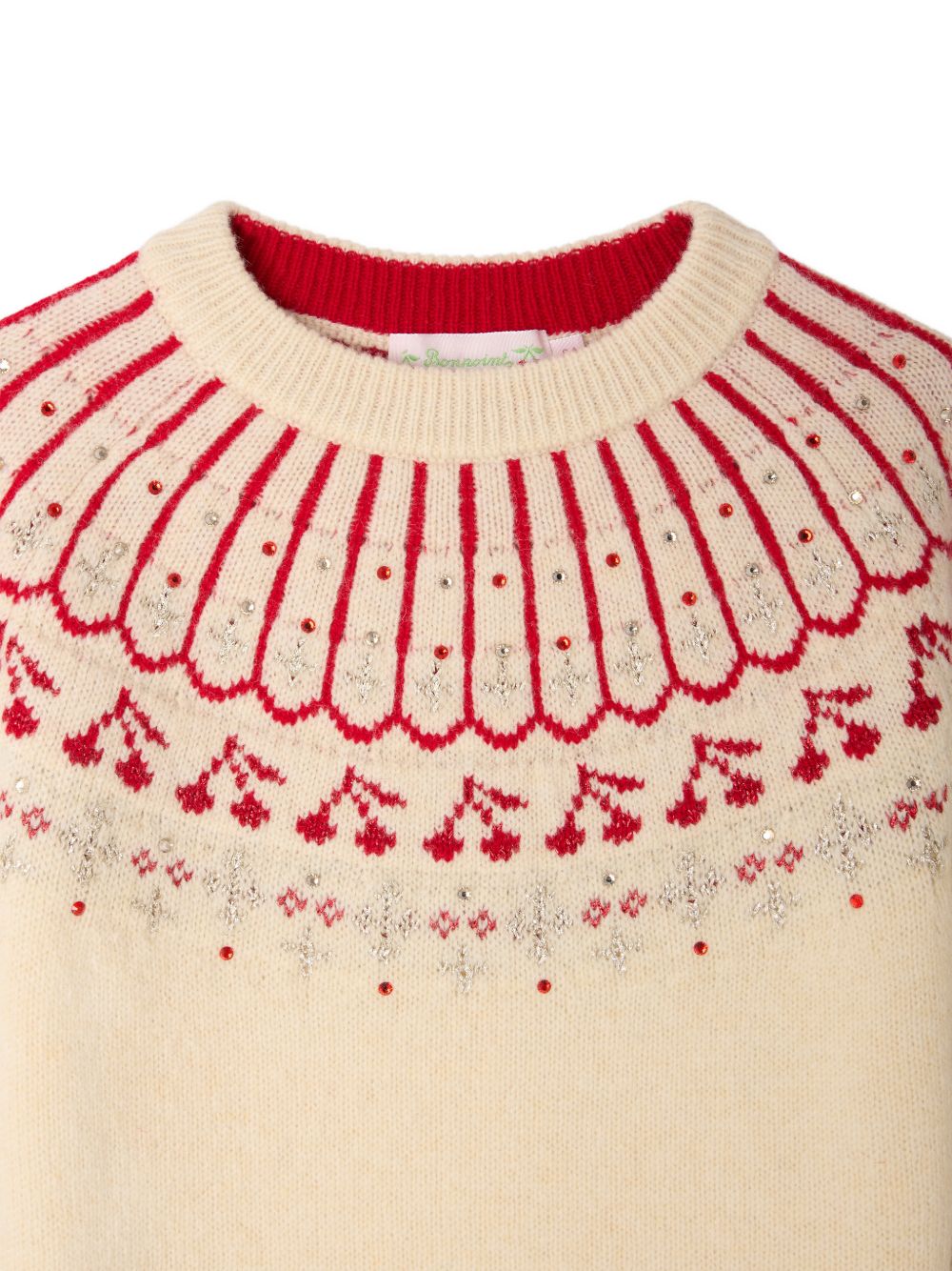 Maglione per bambina Bonpoint Kids beige con motivo Fair Isle ricamato N06GJUK00001 960 BONPOINT KIDS