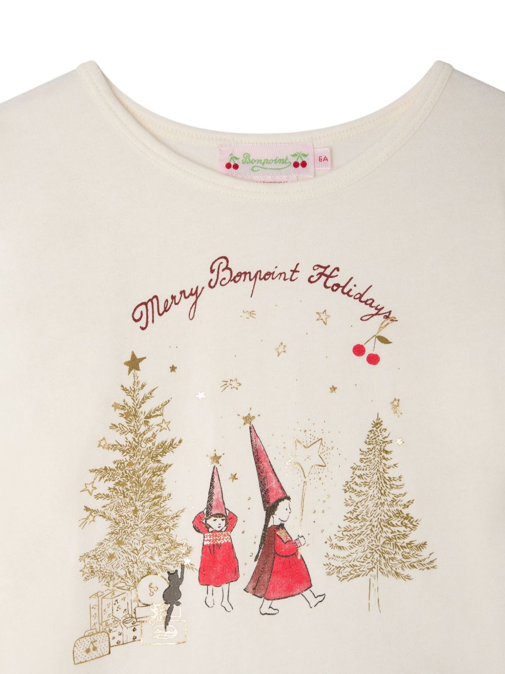 T-shirt per bambina Bonpoint Kids bianca con scritta stampata "Merry Bonpoint Holidays" sul davanti N06GTSK00001 102 BONPOINT KIDS