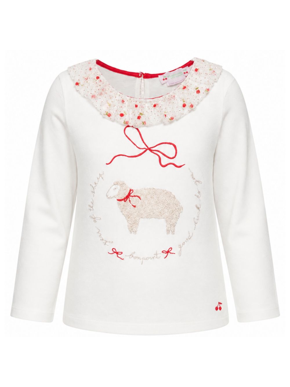 T-shirt per bambina Bonpoint Kids bianca con dettagli a volant e motivo pecorella N06GTSK00002 102 BONPOINT KIDS