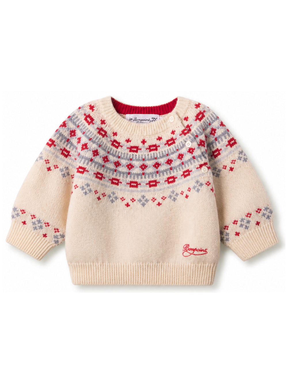 Maglione per neonati Bonpoint Kids bianco con motivo Fair Isle N06ZJUK00001 963C BONPOINT KIDS