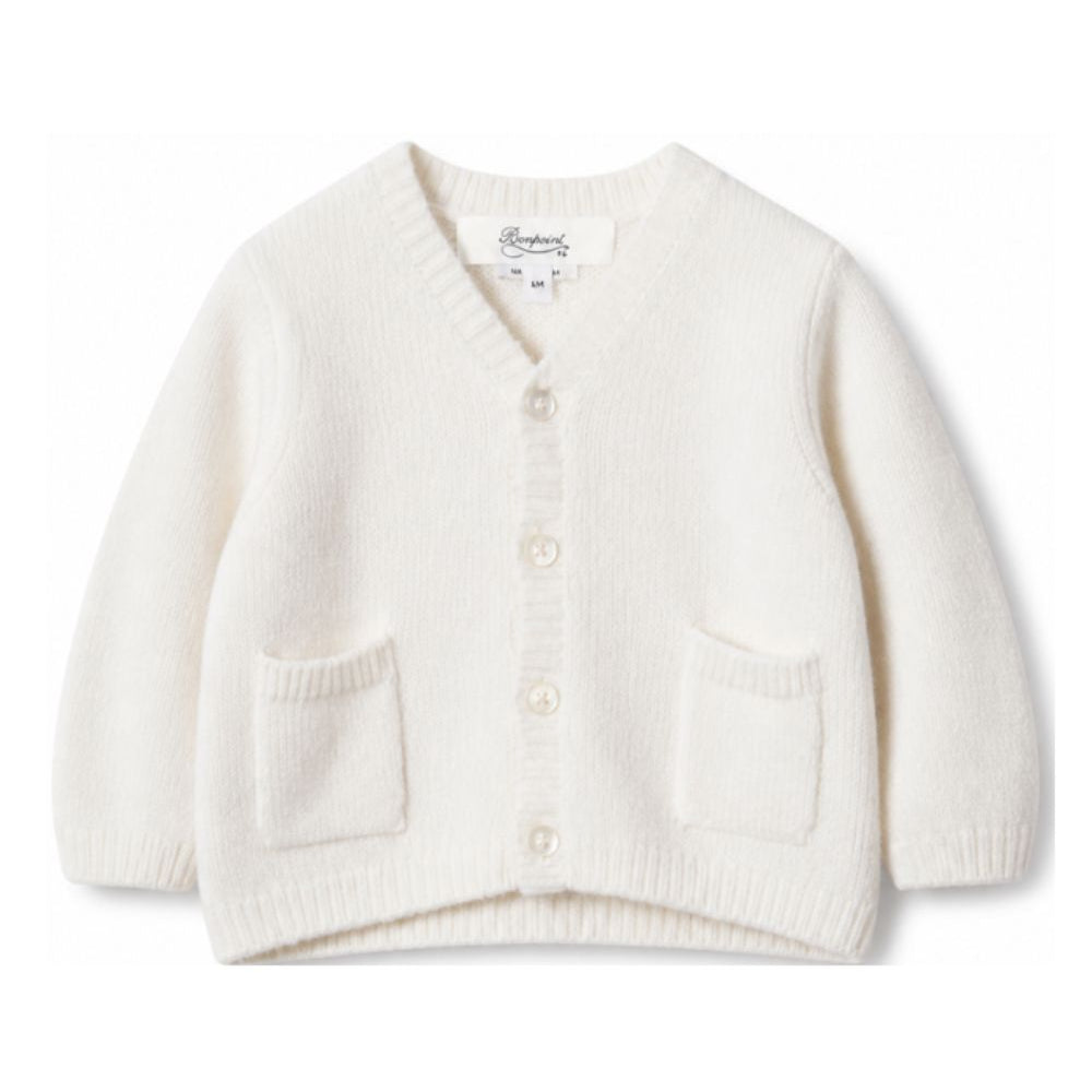 Cardigan per neonata Bonpoint Kids bianco con scollo a V PEBDA2734CA 002 BONPOINT KIDS