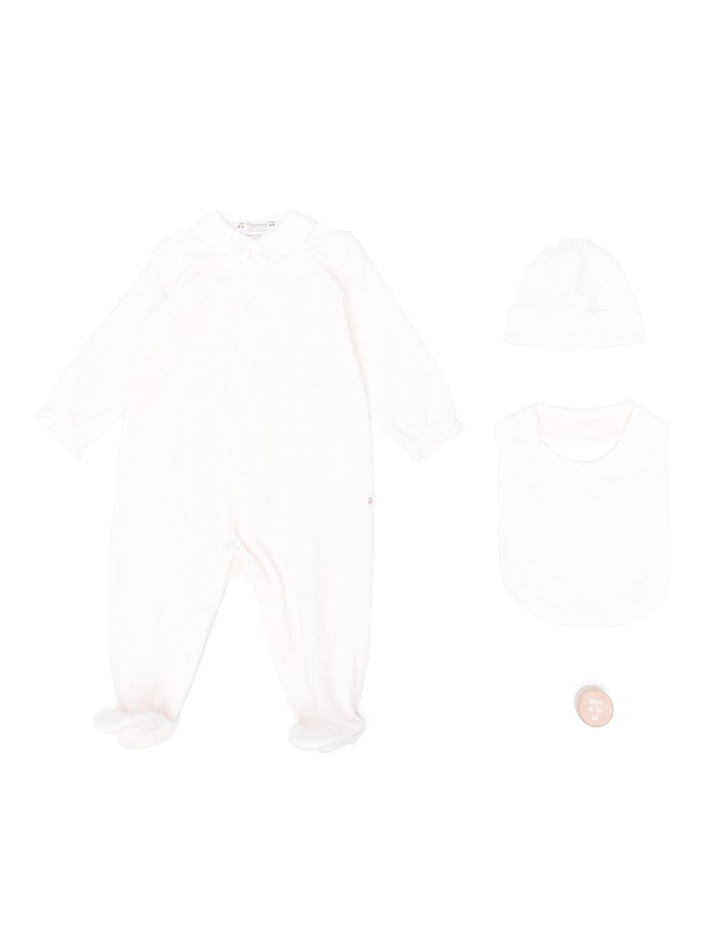 Set tutina, bavaglino e berretto per neonata Bonpoint Kids rosa con colletto ricamato PEXKIKN0101 021 BONPOINT KIDS
