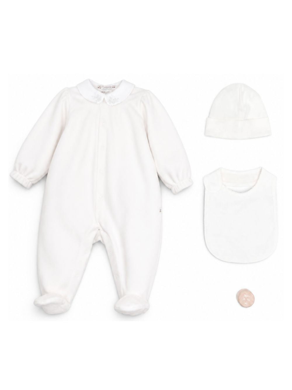 Set tutina, bavaglino e berretto per neonata Bonpoint Kids rosa con colletto ricamato PEXKIKN0101 021 BONPOINT KIDS