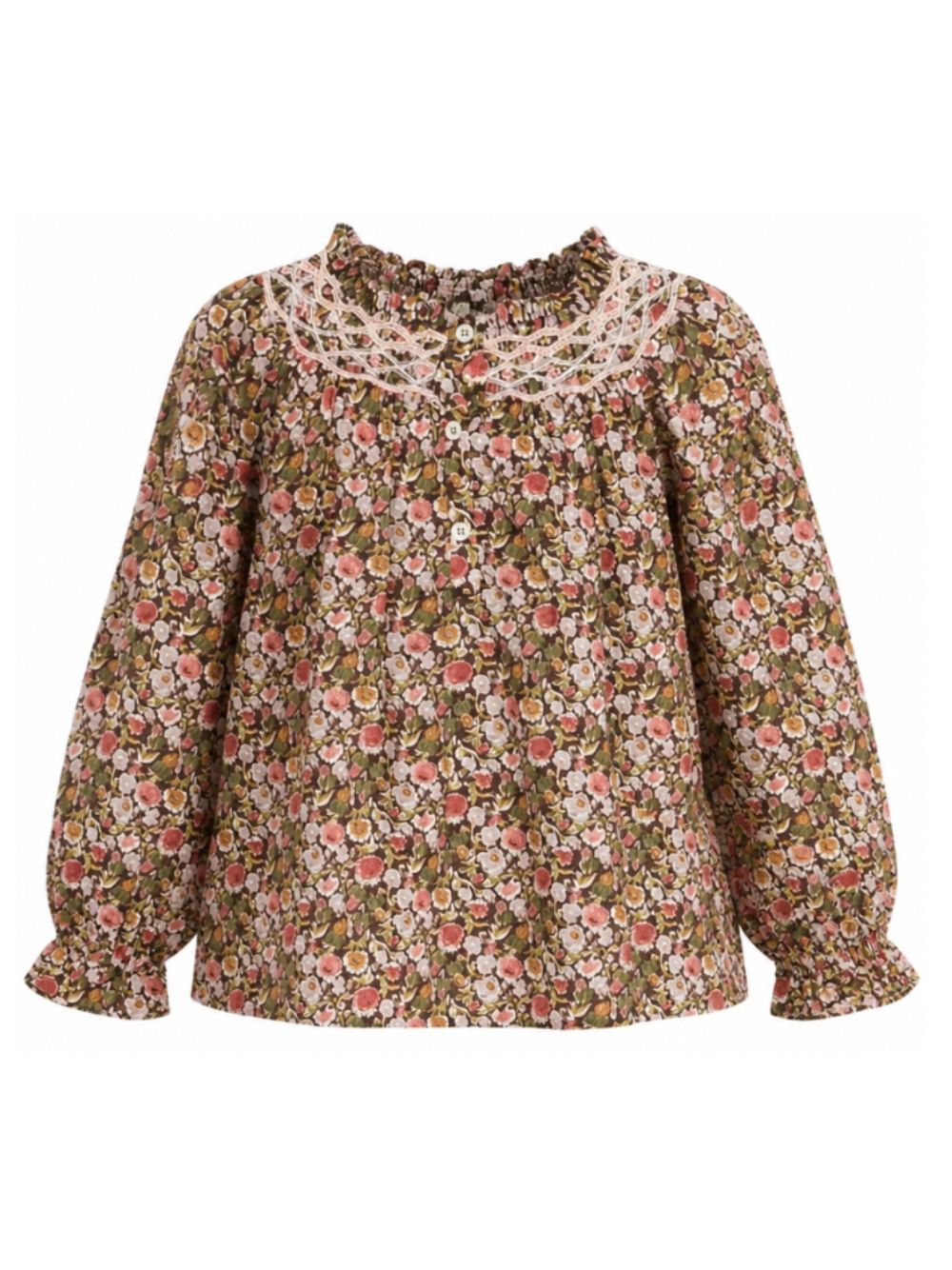 Blusa per bambina Bonpoint Kids marrone con stampa floreale all-over W06GBLW00013 558A BONPOINT KIDS