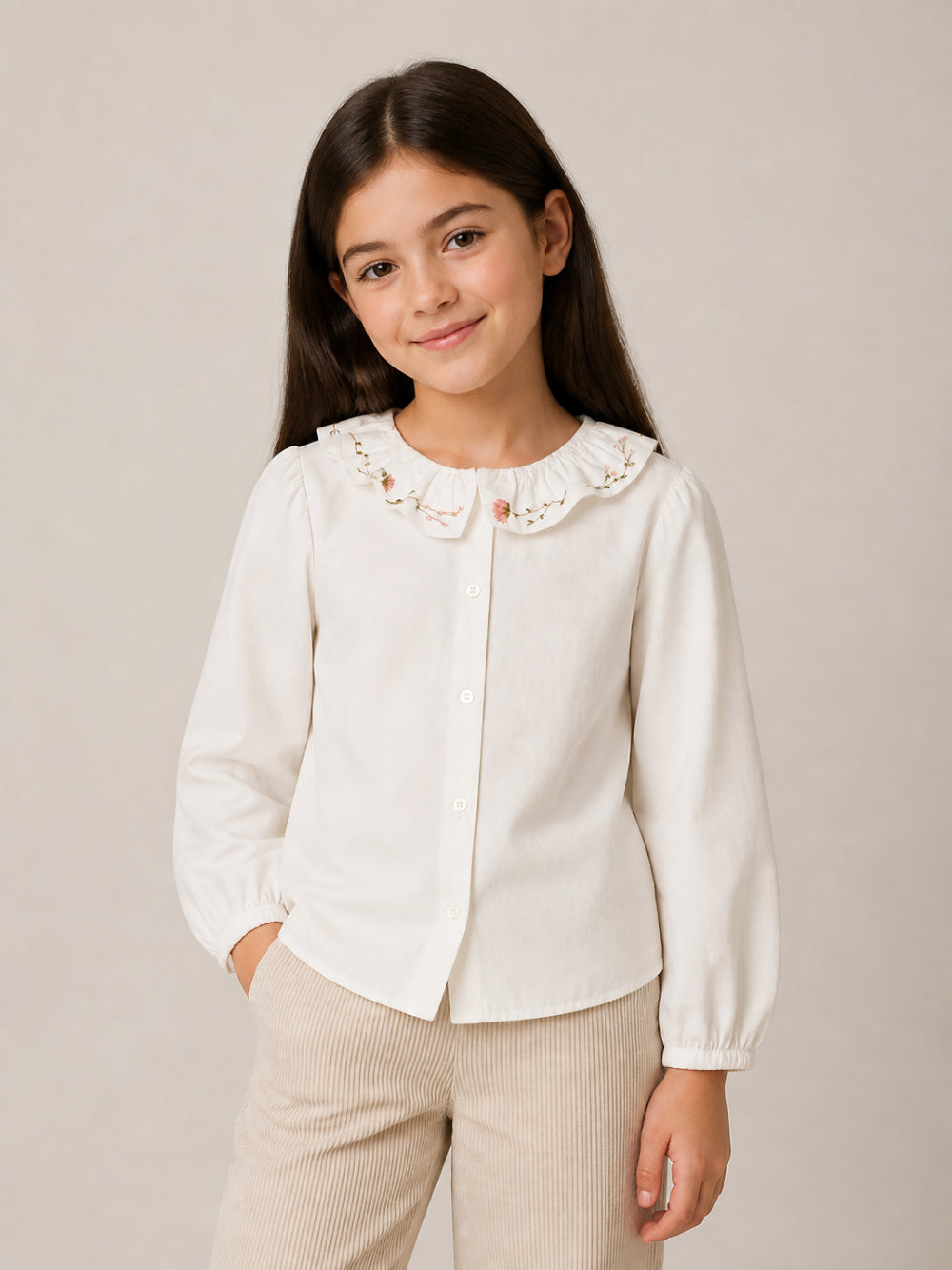Camicia per bambina Bonpoint Kids bianca con colletto con ruches W06GBLW00017 102 BONPOINT KIDS