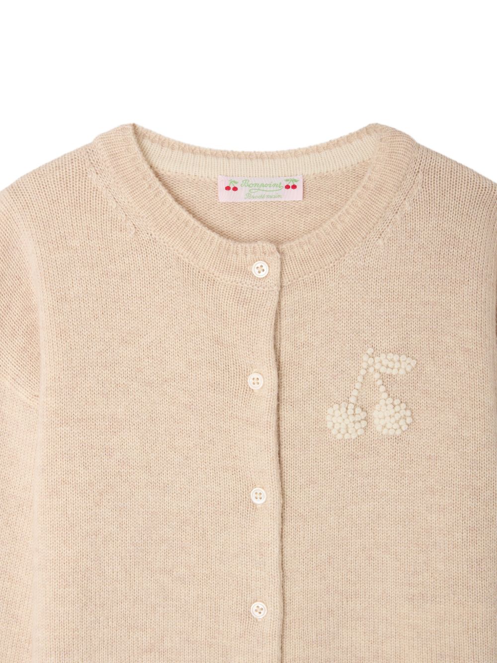 Cardigan per bambina Bonpoint Kids beige con logo ciliegia W06GCAK00010 063A BONPOINT KIDS