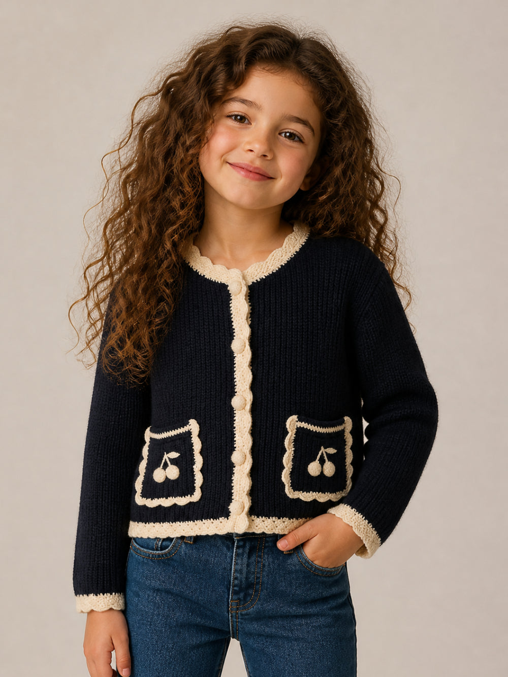 Cardigan per bambina Bonpoint Kids blu con lavorazione in maglia a coste W06GCAK00024 070 BONPOINT KIDS