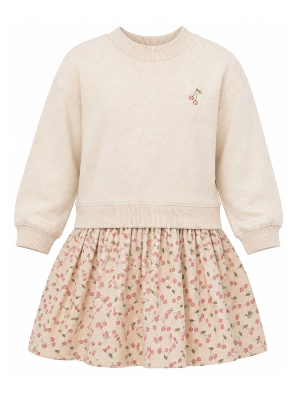 Abito per bambina Bonpoint Kids beige con motivo ciliegie W06GDRK00006 160A BONPOINT KIDS
