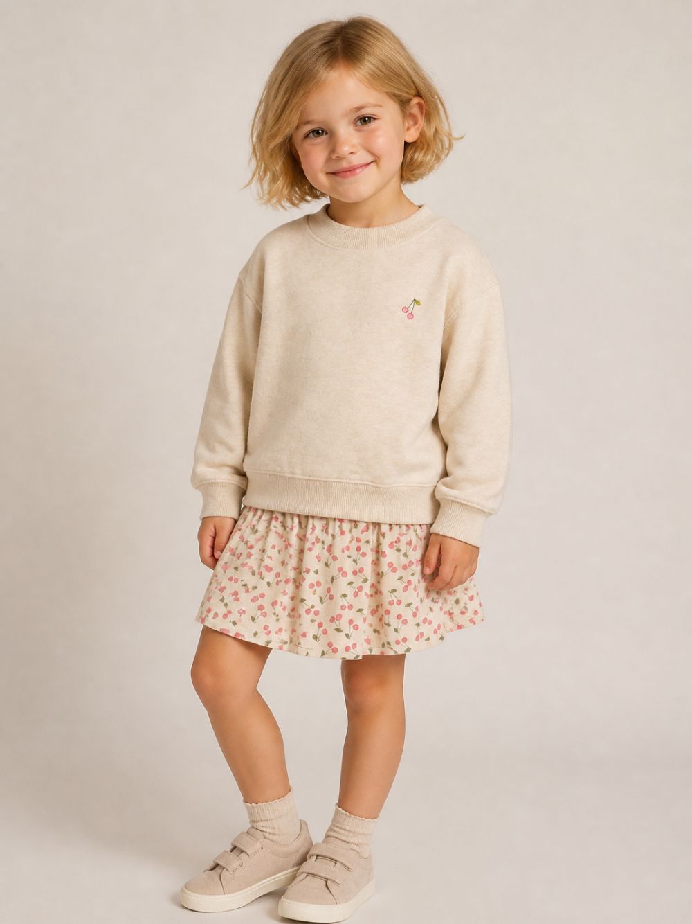 Abito per bambina Bonpoint Kids beige con motivo ciliegie W06GDRK00006 160A BONPOINT KIDS